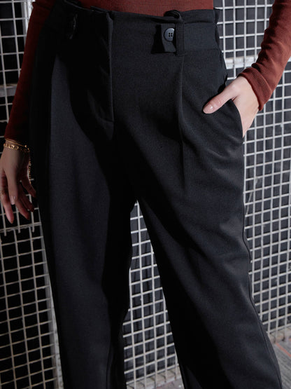 Black Front Button Paperback Waist Pants