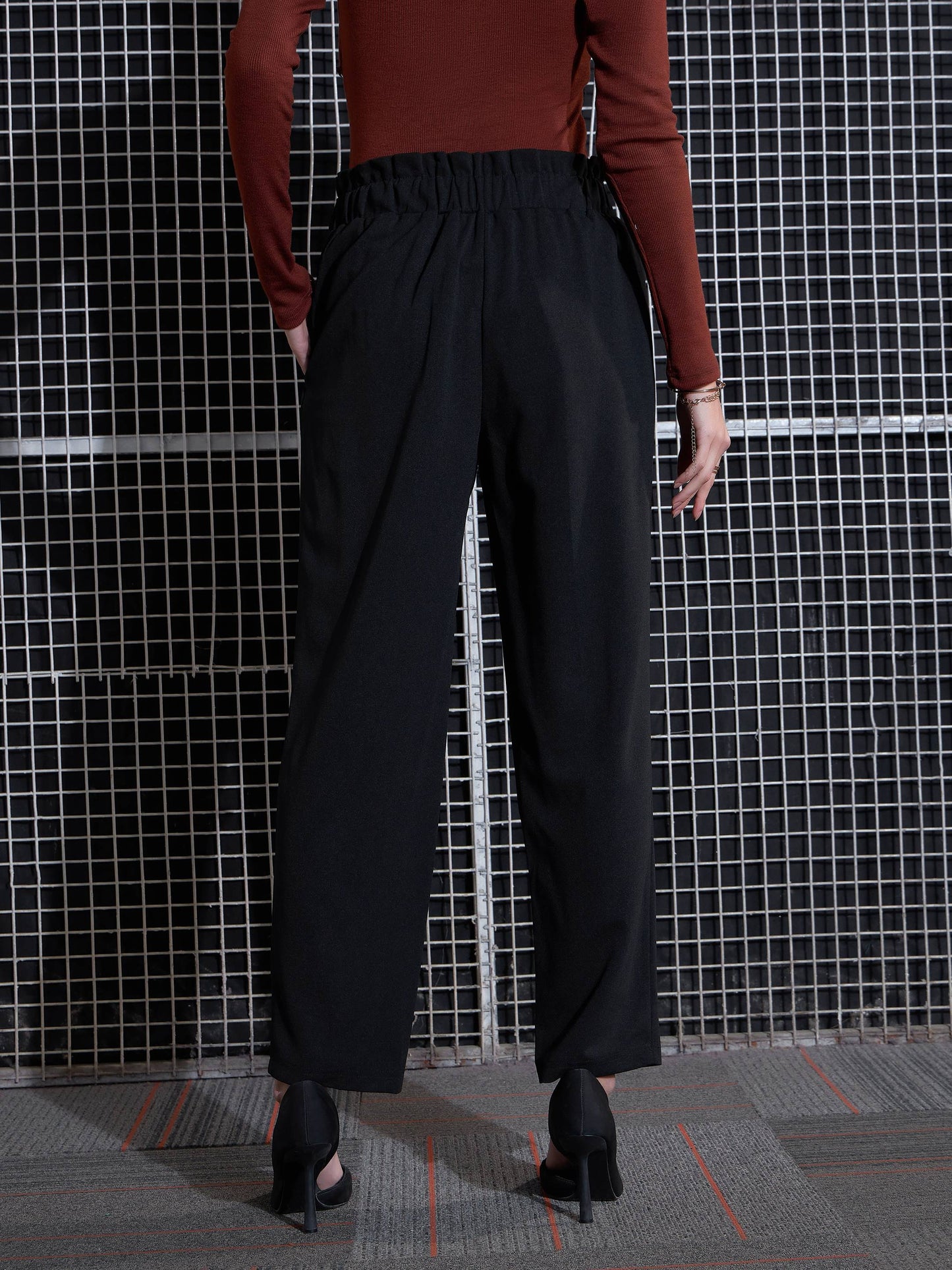 Black Front Button Paperback Waist Pants
