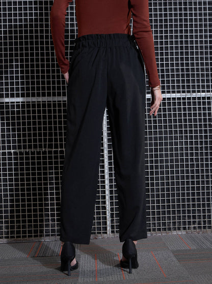 Black Front Button Paperback Waist Pants