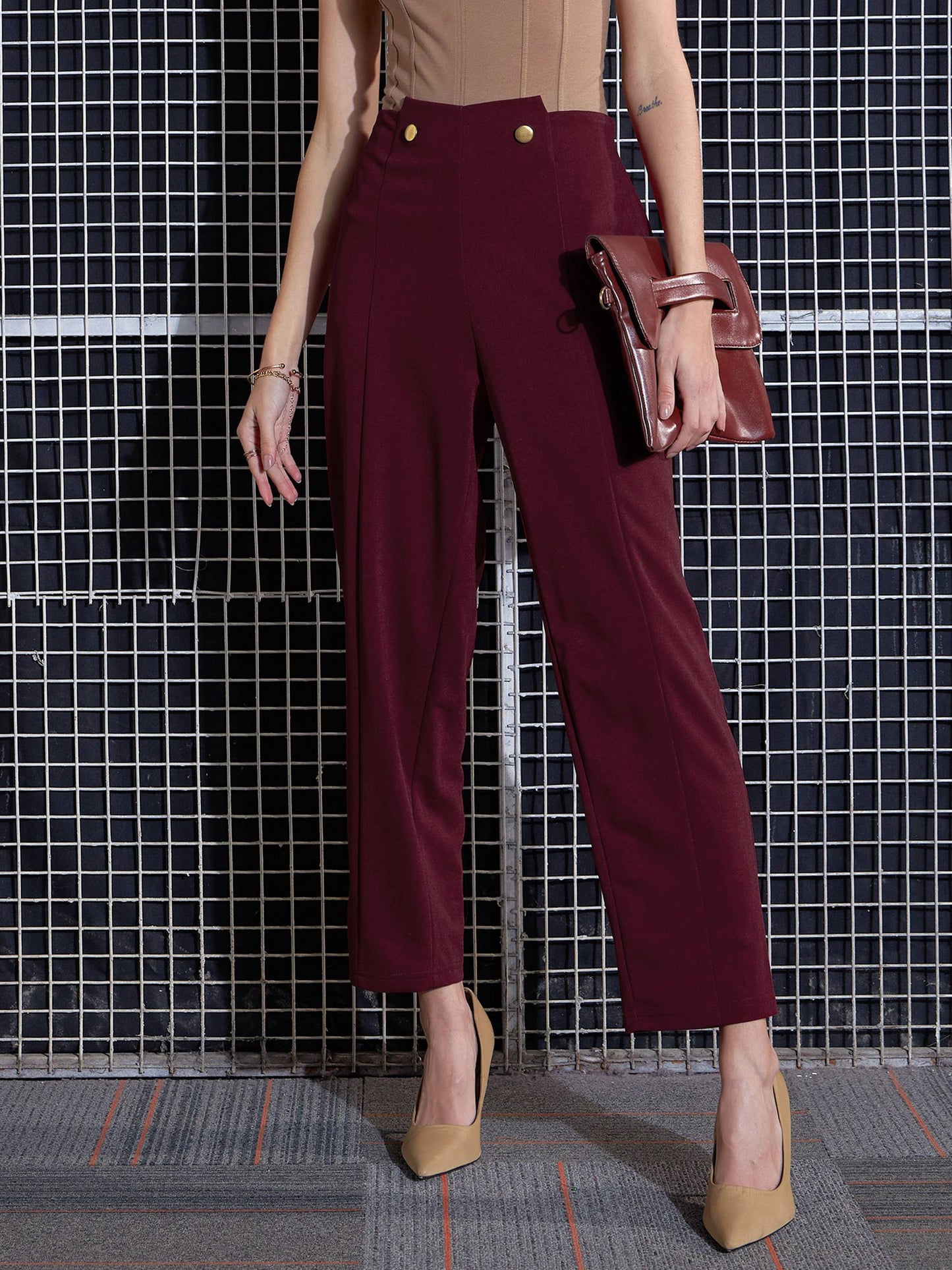 Red Waist Button Pants