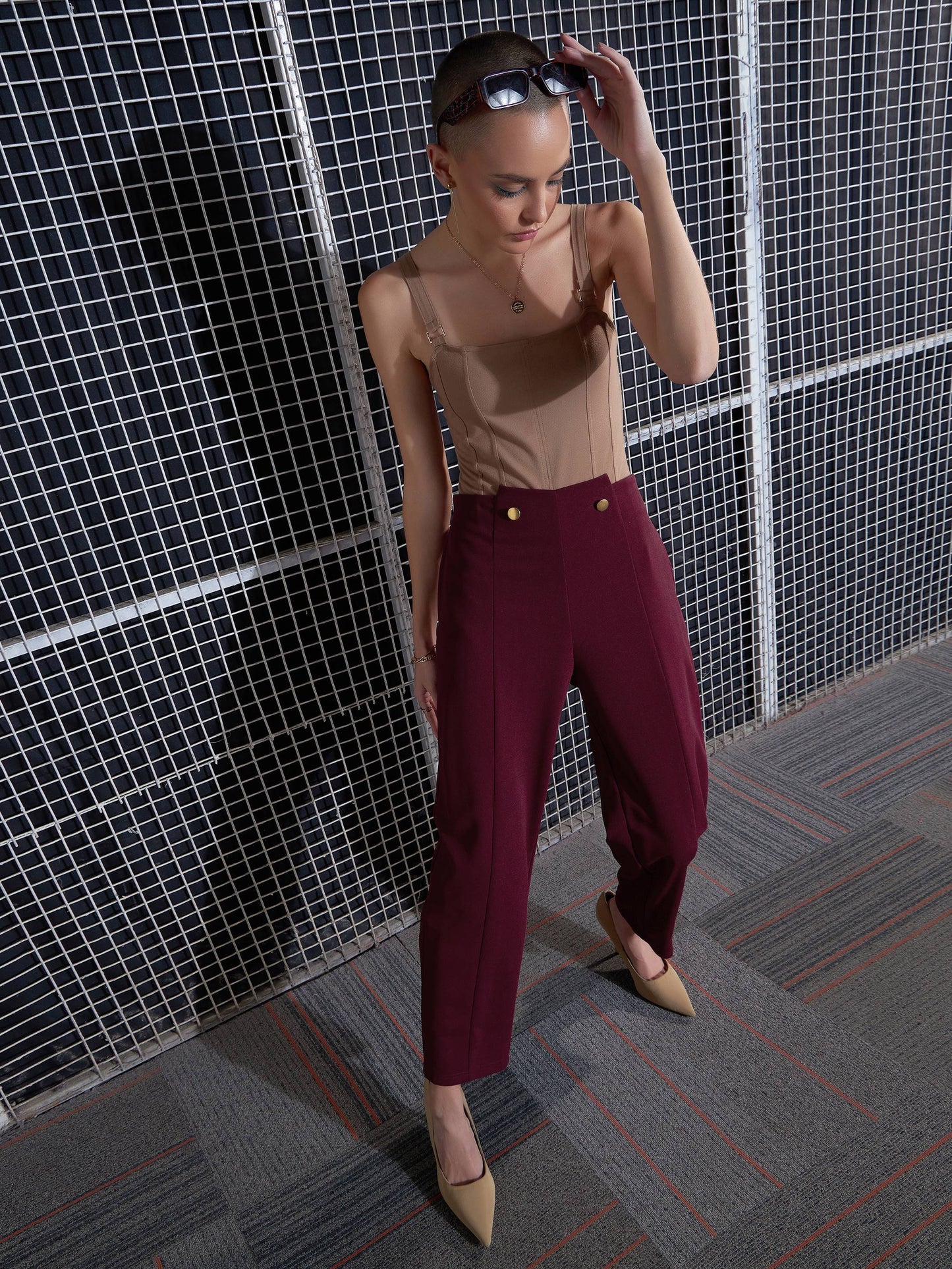 Red Waist Button Pants