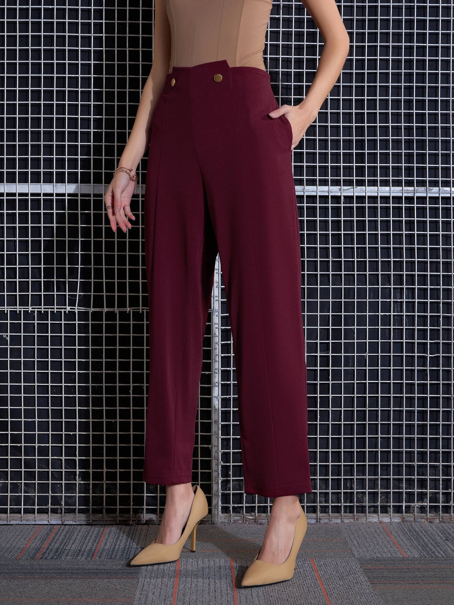 Red Waist Button Pants