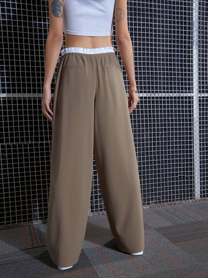 Women Beige Contrast Paperback Waist Pants