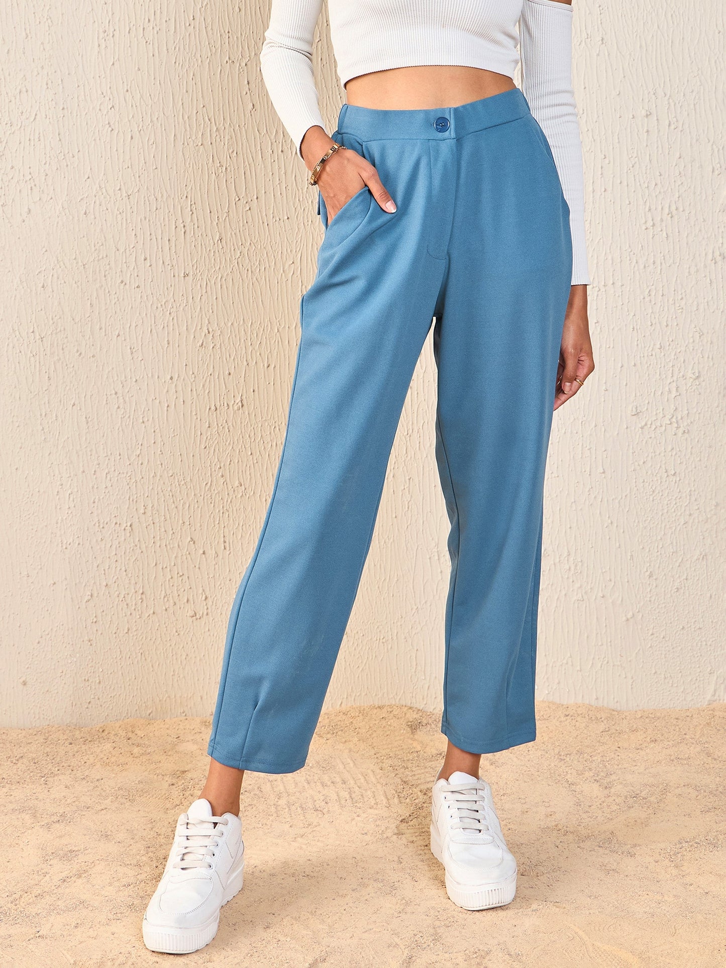 Airforce Blue Back Flap Pocket Tapered Pants