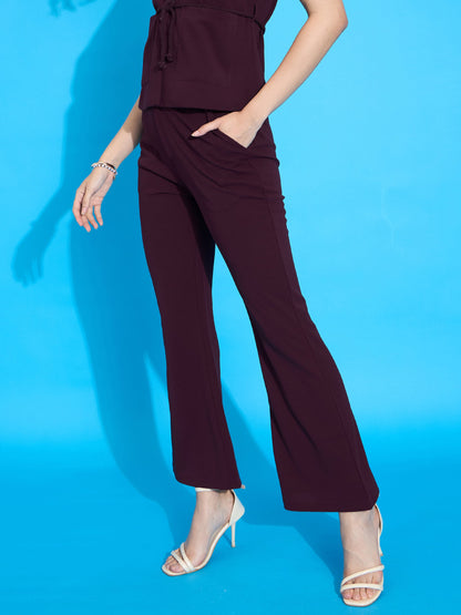 Burgundy Bell Bottom Slim Pants