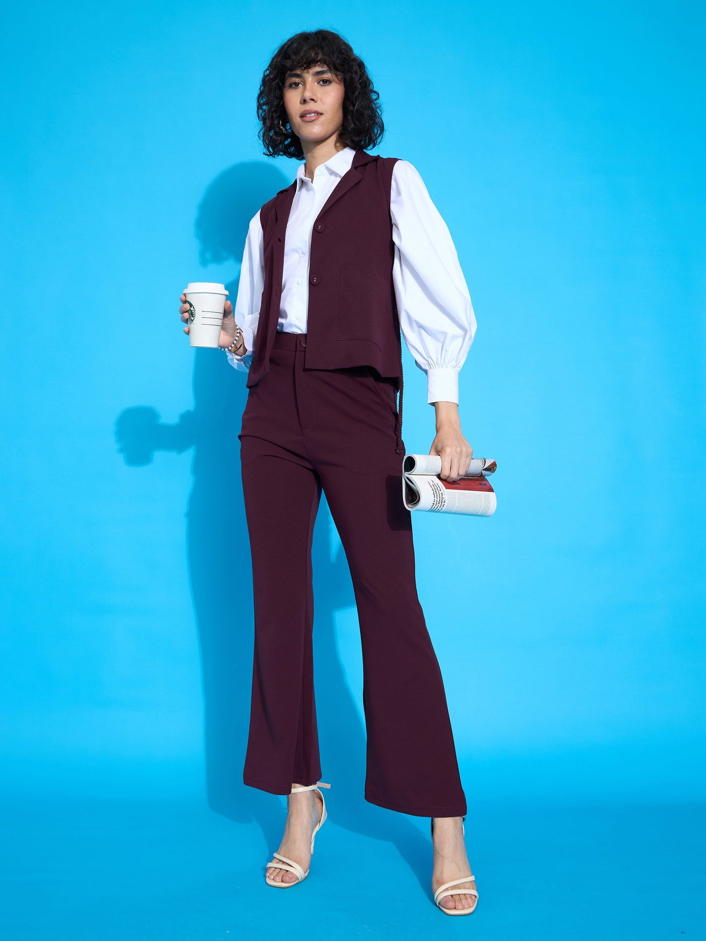 Burgundy Bell Bottom Slim Pants