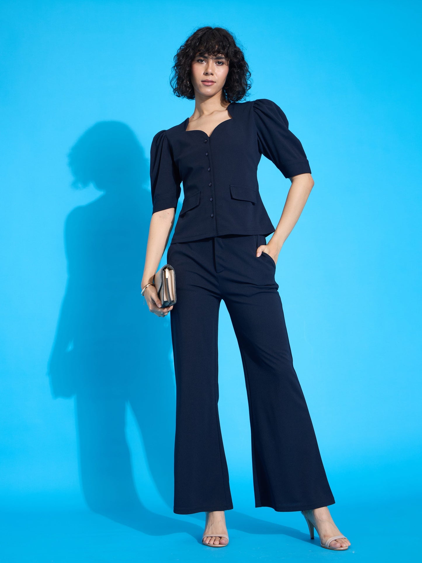 Navy Bell Bottom Slim Pants