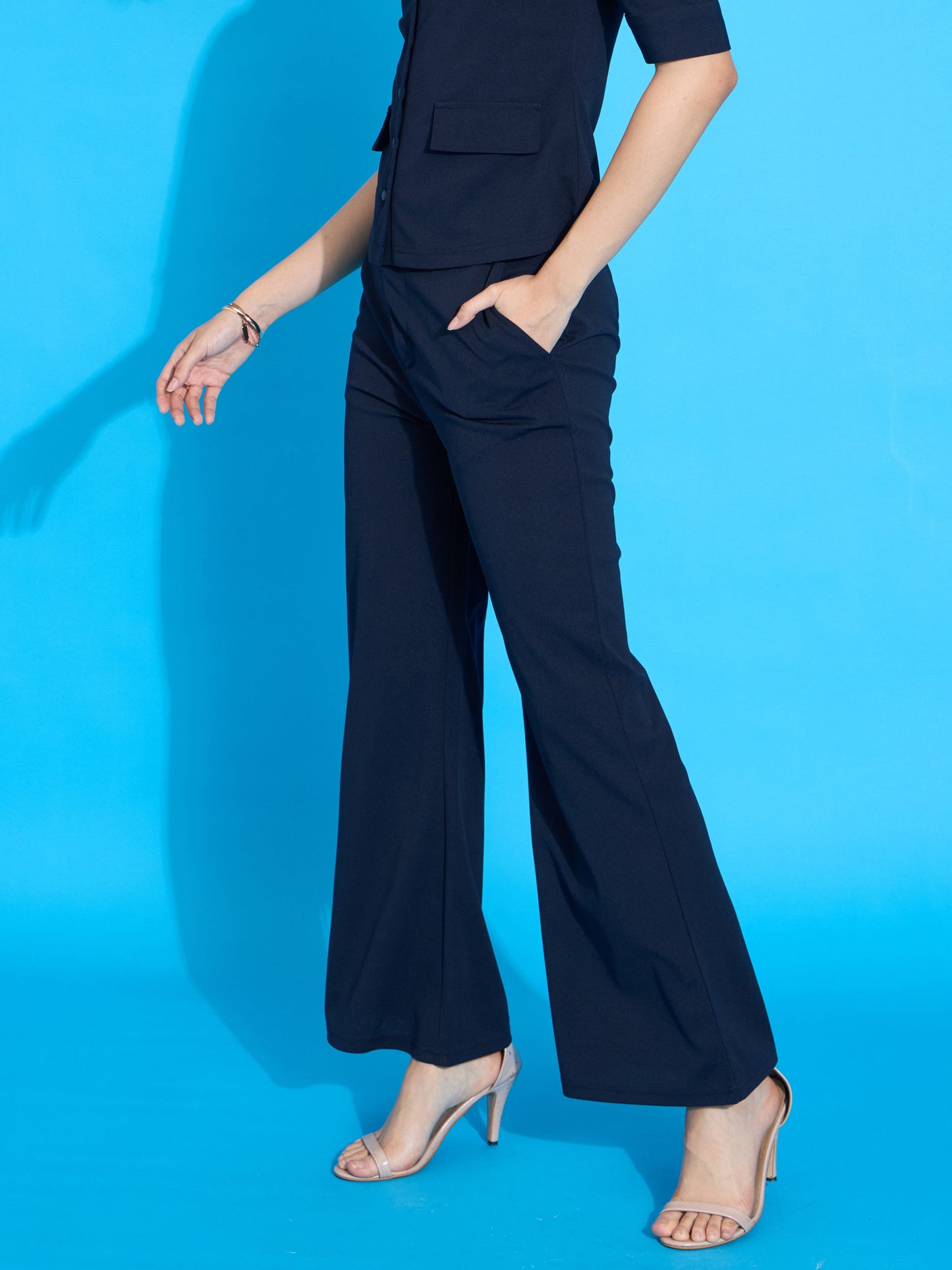 Navy Bell Bottom Slim Pants