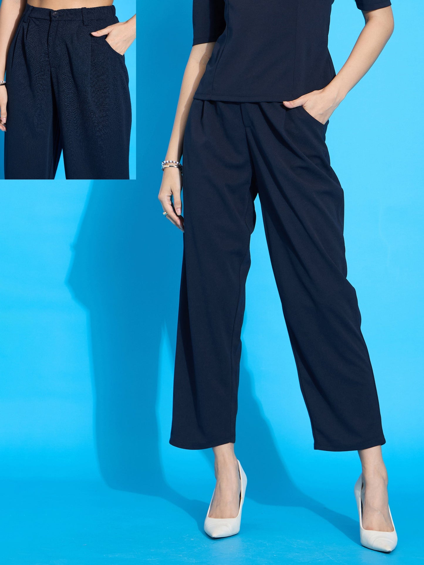 Navy Knit Tapered Pants