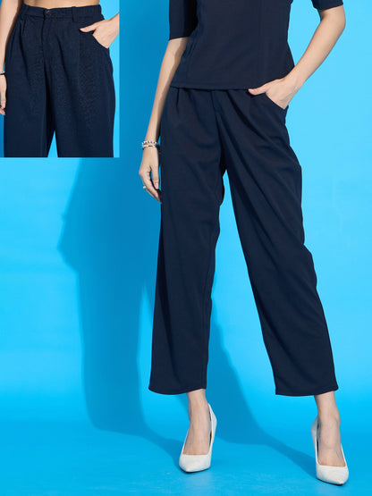Navy Knit Tapered Pants