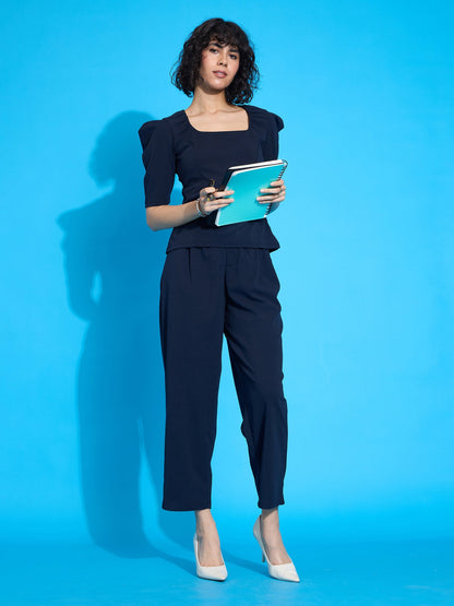 Navy Knit Tapered Pants