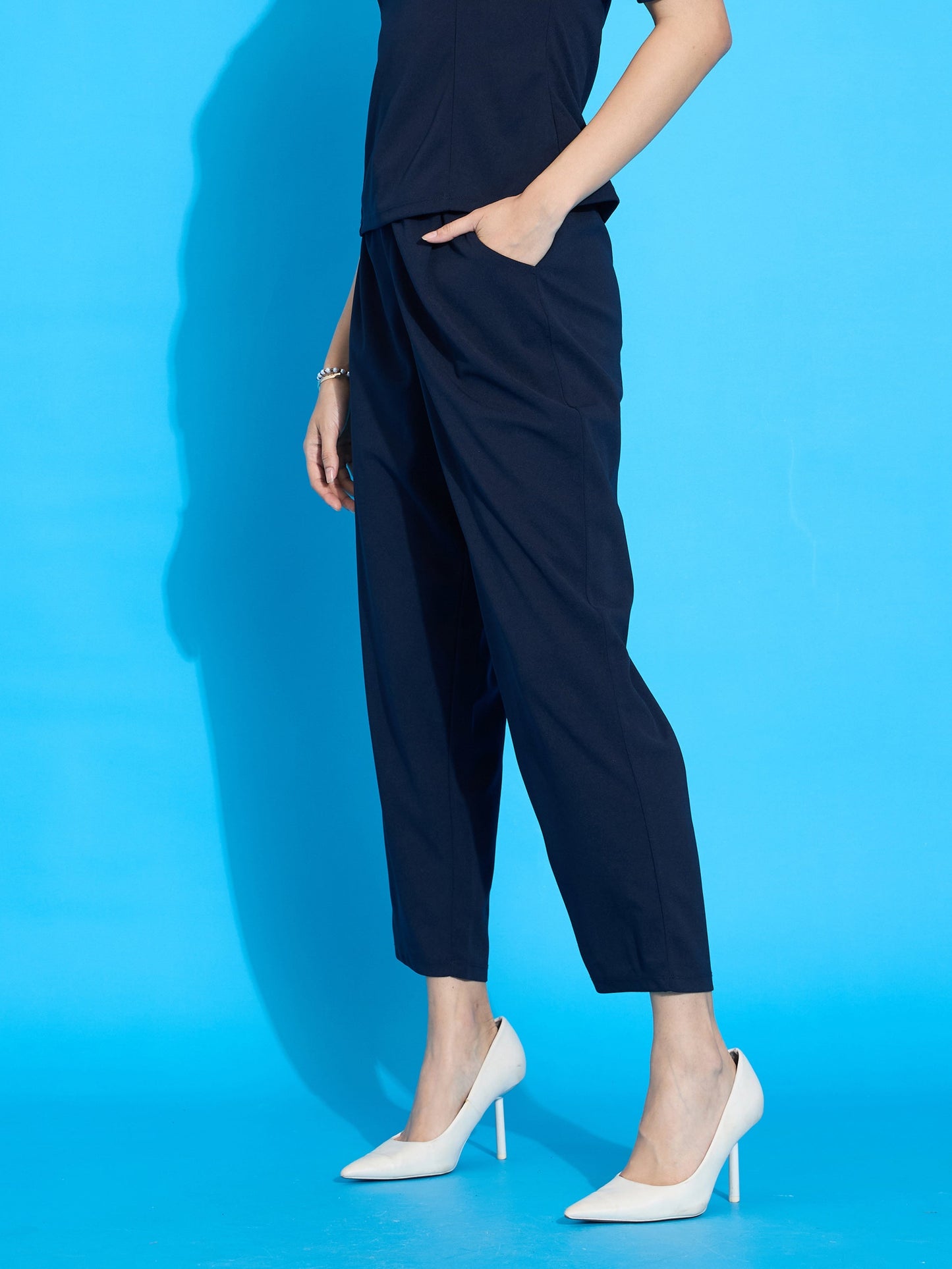 Navy Knit Tapered Pants
