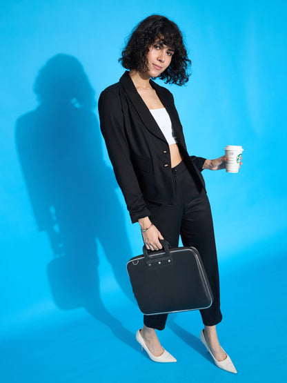 Women Black Rayon Tencel Tapered Pants