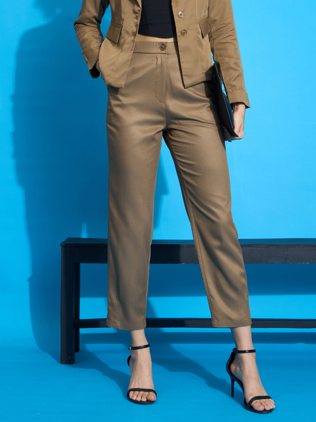 Women Brown Rayon Tencel Tapered Pants