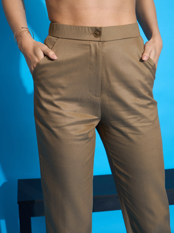 Women Brown Rayon Tencel Tapered Pants