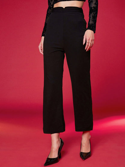 Black Knit Straight Fit Trousers