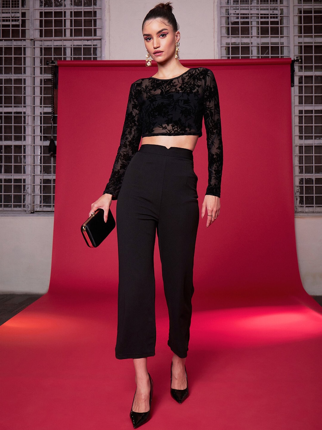 Black Knit Straight Fit Trousers