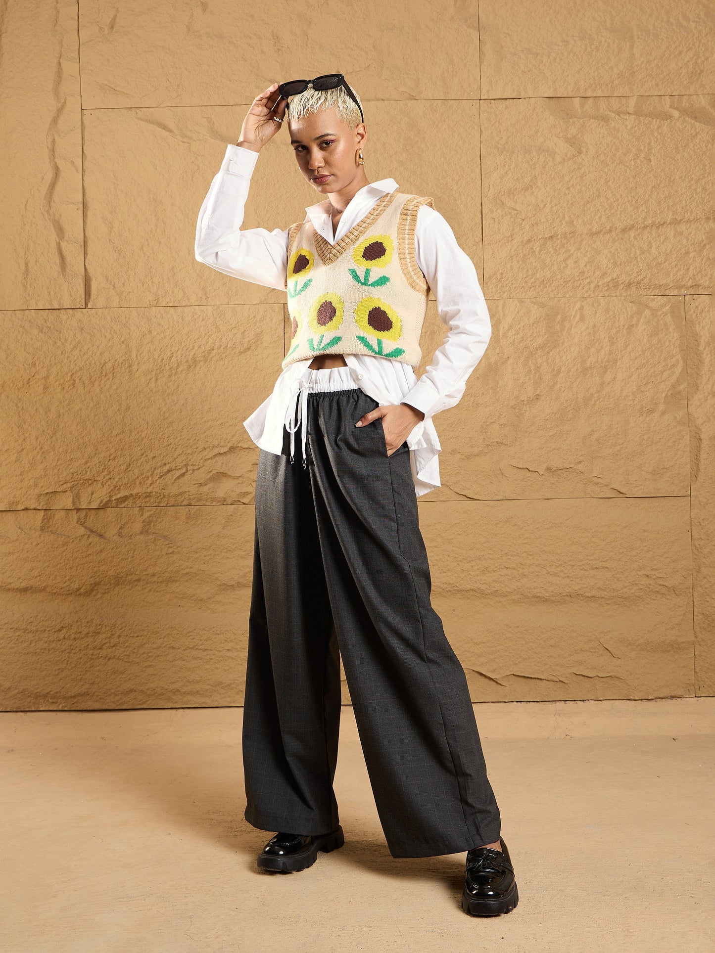 Black Check Contrast Paperback Waist Pants