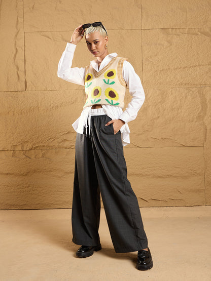 Black Check Contrast Paperback Waist Pants
