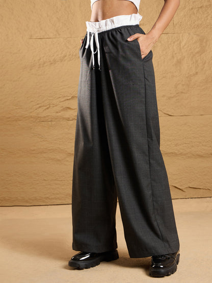 Black Check Contrast Paperback Waist Pants