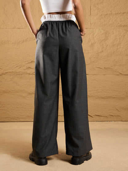 Black Check Contrast Paperback Waist Pants