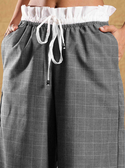 Black & Grey Check Contrast Paperback Waist Pants