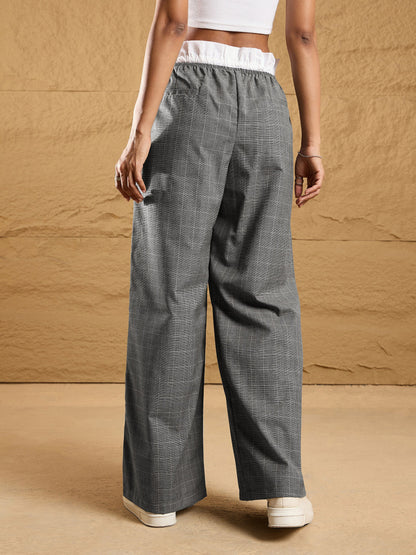 Black & Grey Check Contrast Paperback Waist Pants