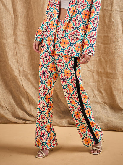 Yellow Geometrical Print Straight Fit Pants