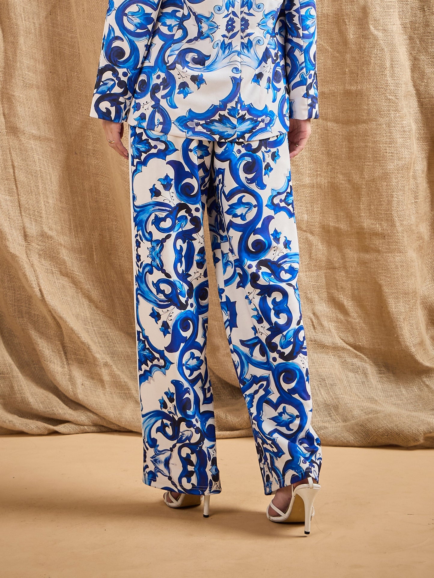 Blue Printed Straight Fit Pants