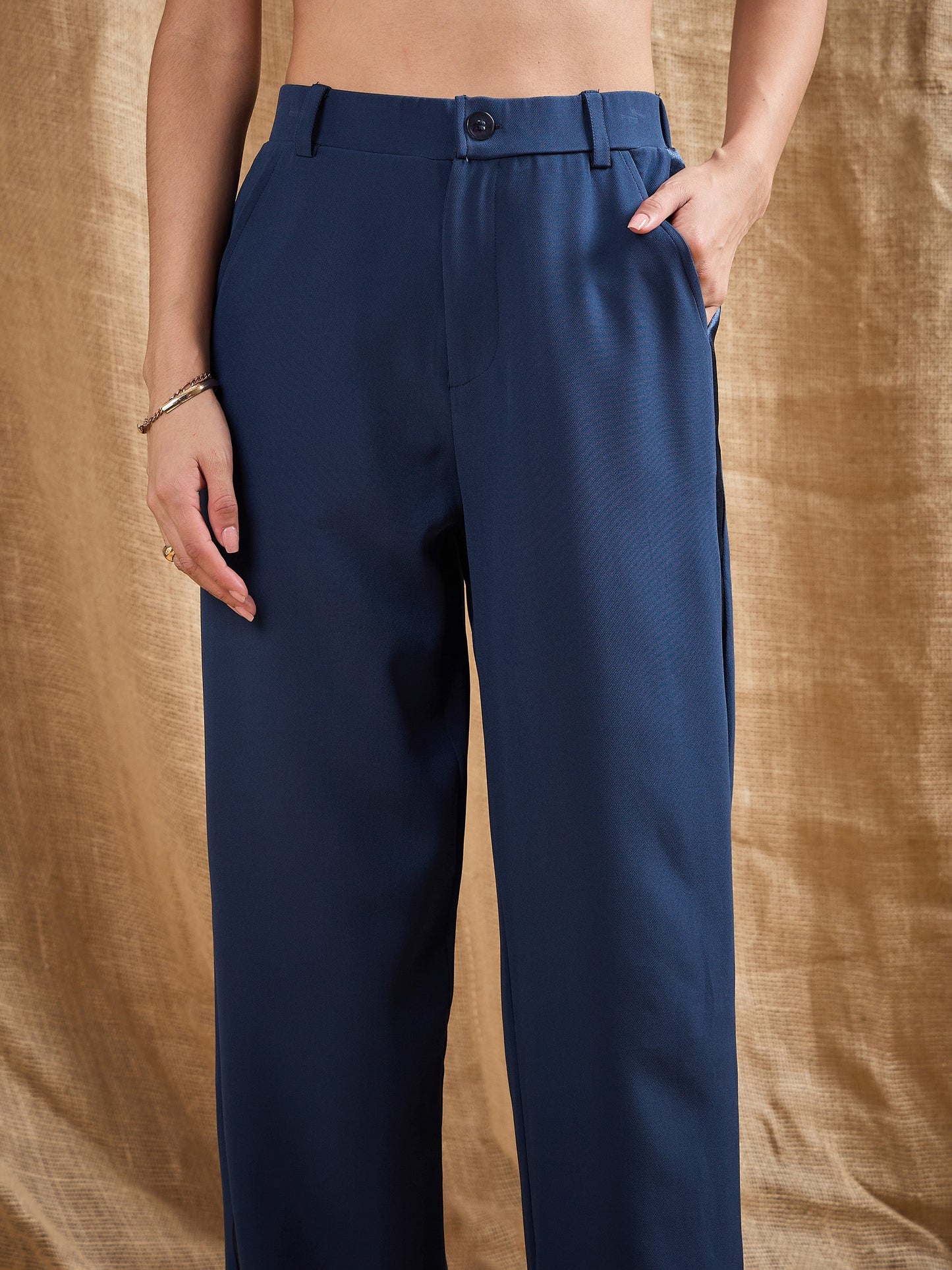 Airforce Blue Straight Fit Side Tape Pants
