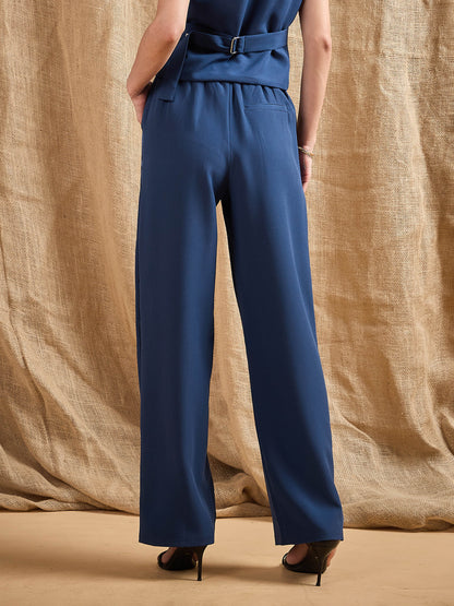 Airforce Blue Straight Fit Side Tape Pants