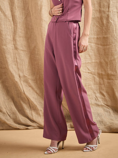 Dark Pink Straight Fit Side Tape Pants