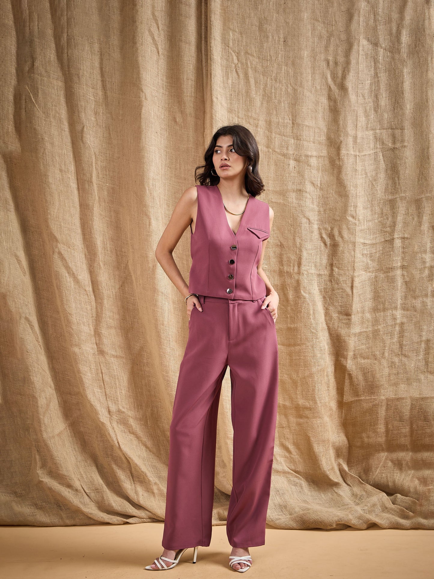 Dark Pink Straight Fit Side Tape Pants