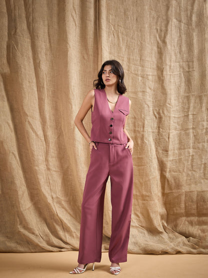 Dark Pink Straight Fit Side Tape Pants