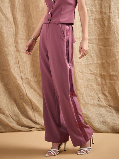 Dark Pink Straight Fit Side Tape Pants