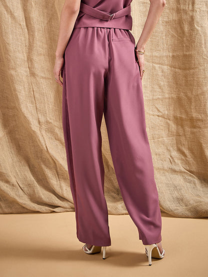 Dark Pink Straight Fit Side Tape Pants