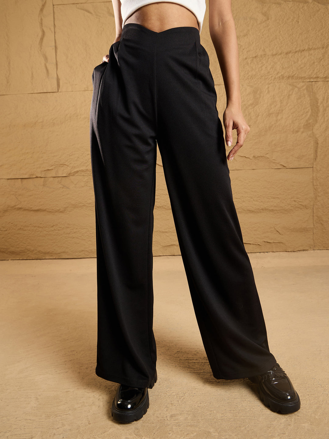 Women's Women Black Front Pleated Comfort Fit Korean Pants in Polyester by Sassafras for wholesale, bulk, supplier, manufacturer and wholesaler buyers from Trendphoria
