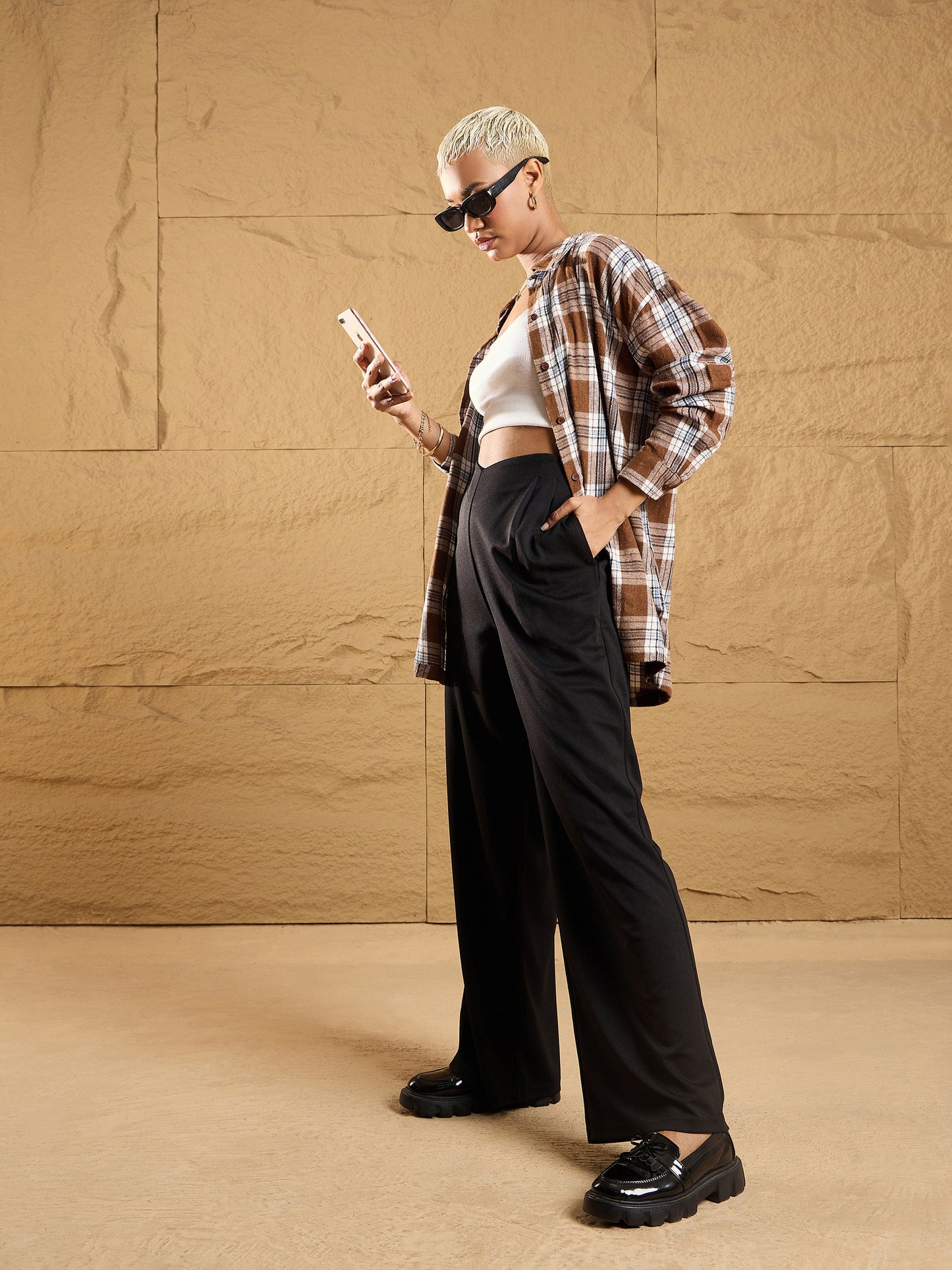 Women Black Front Pleated Comfort Fit Korean Pants