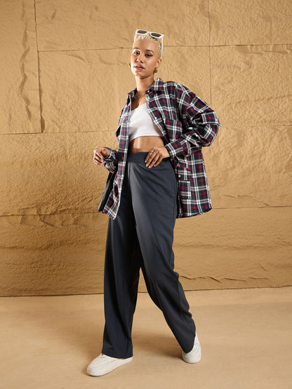 Steel Grey Front Pleated Comfort Fit Korean Pants