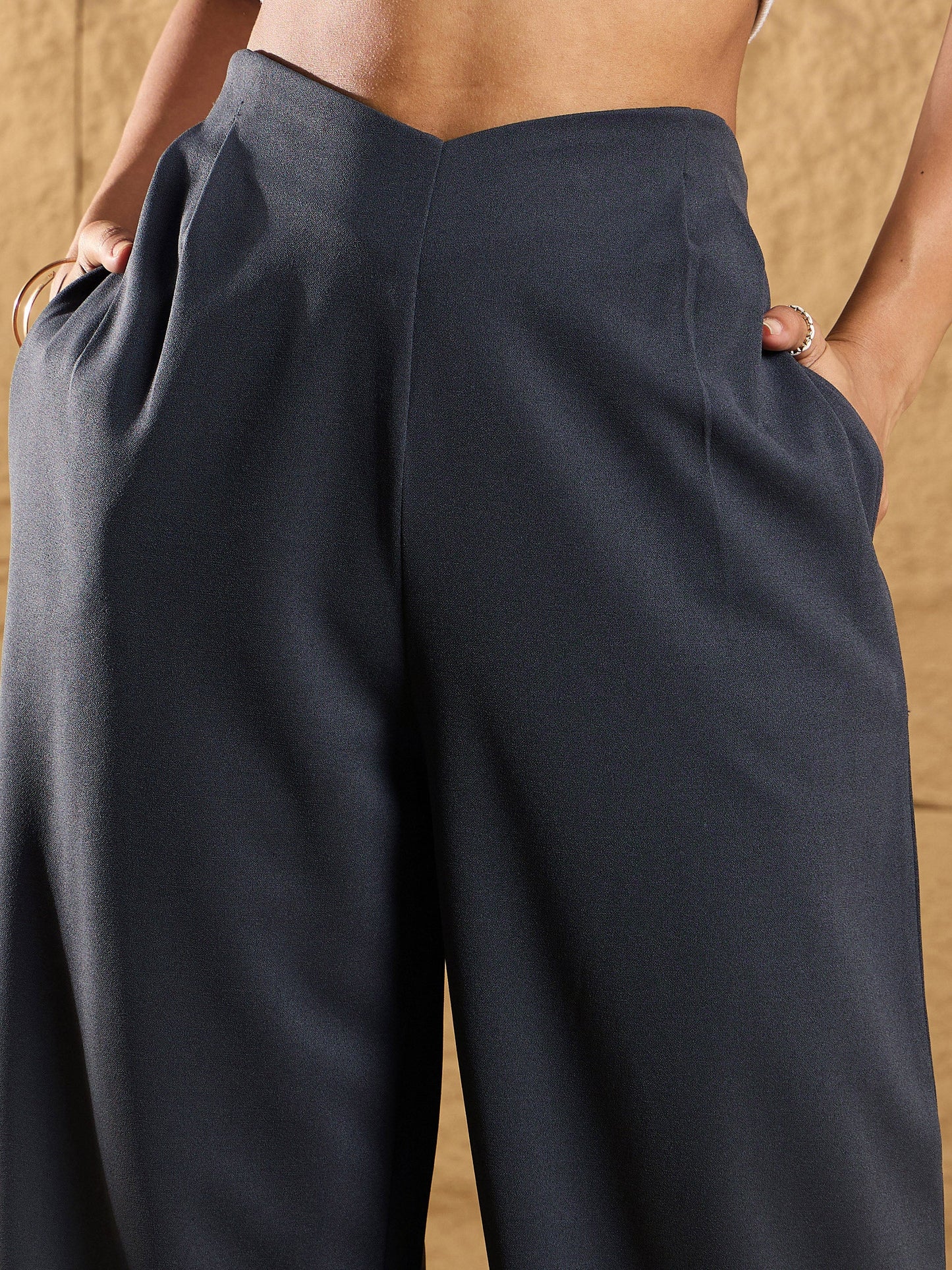 Steel Grey Front Pleated Comfort Fit Korean Pants