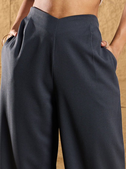 Steel Grey Front Pleated Comfort Fit Korean Pants