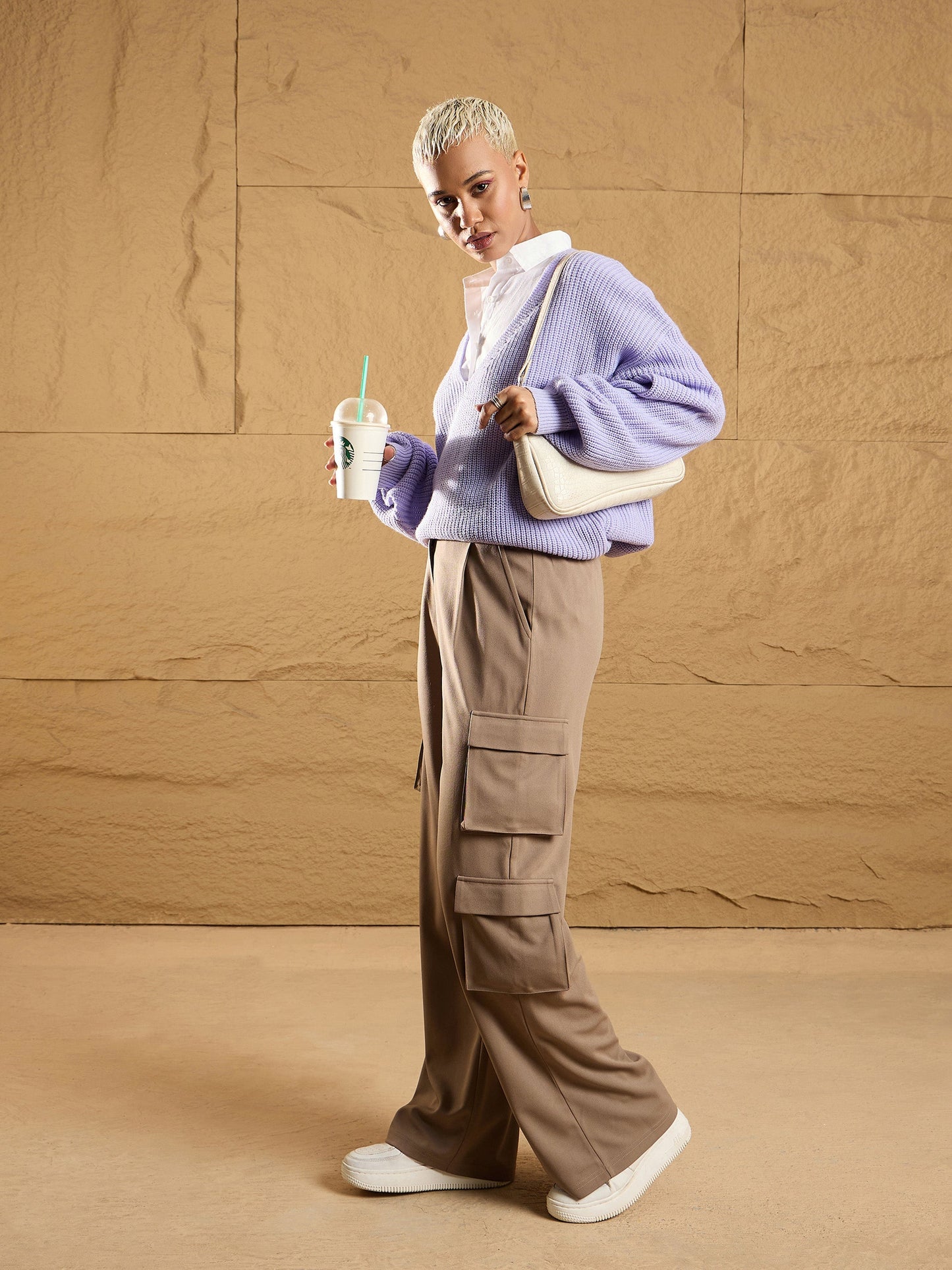 Beige Comfort Fit Korean Cargo Pants