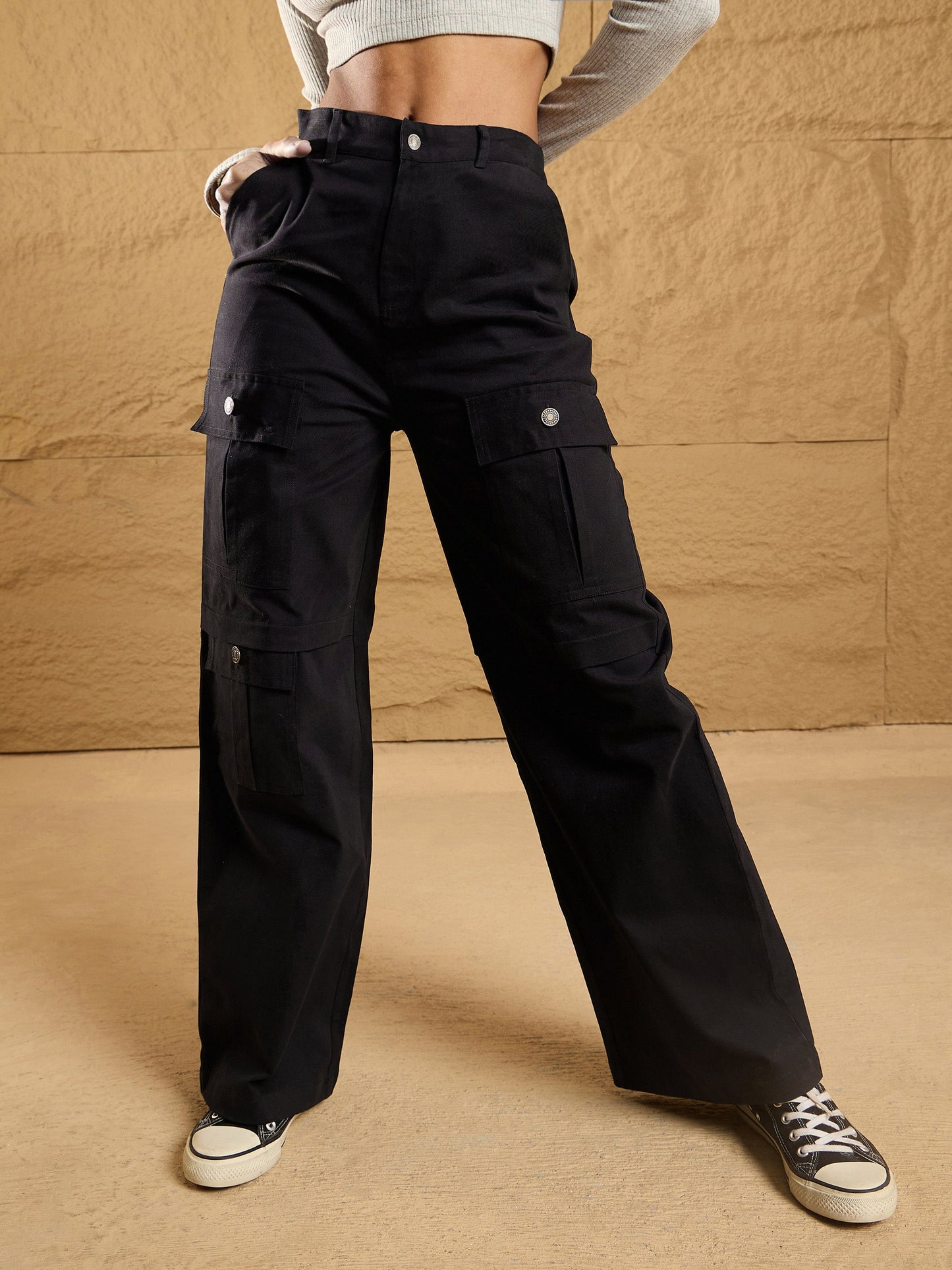 Black Front Pocket Straight Fit Pants