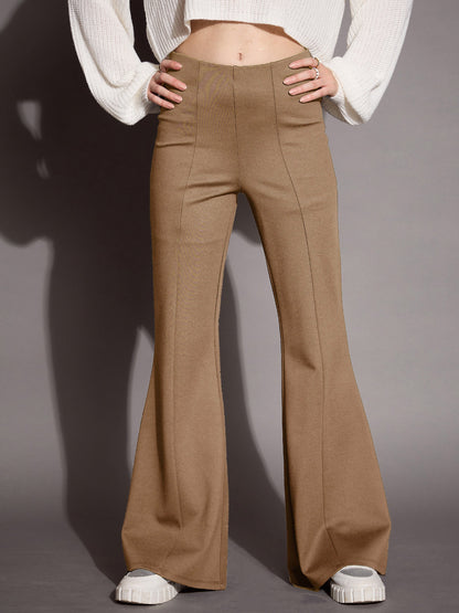 Women Brown Bootcut Flared High-Rise Trousers