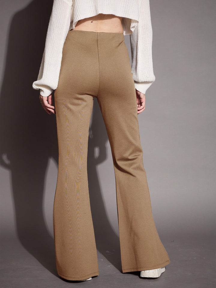 Women Brown Bootcut Flared High-Rise Trousers