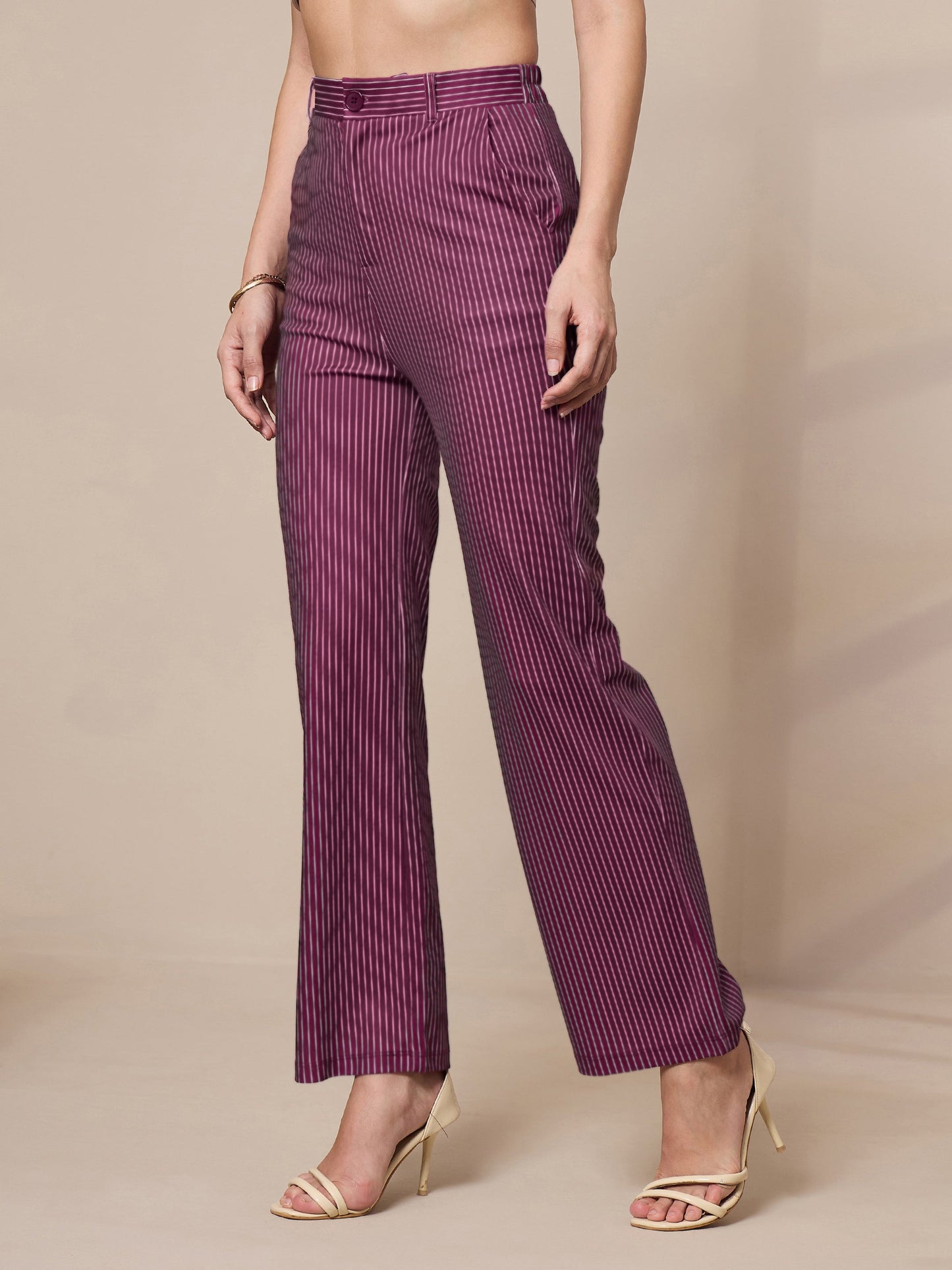 Maroon Striped Straight Fit Trousers
