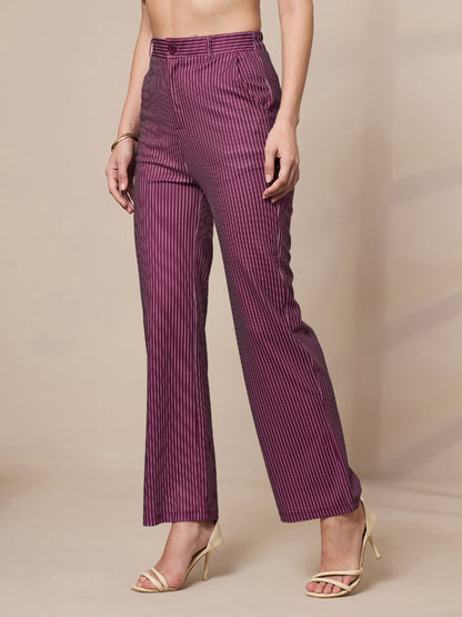 Maroon Striped Straight Fit Trousers