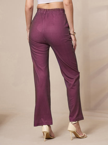 Maroon Striped Straight Fit Trousers