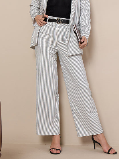 White Striped Straight Trousers