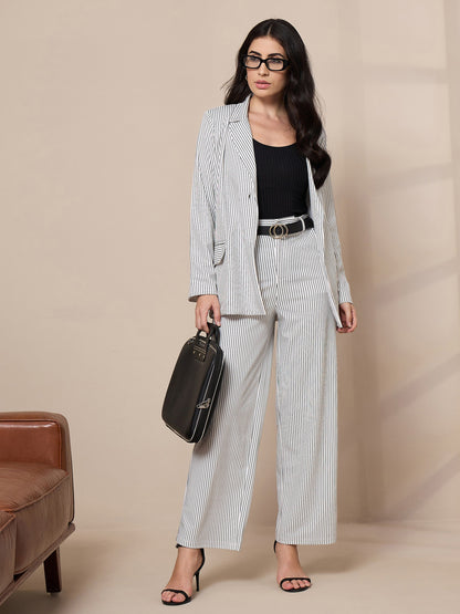 White Striped Straight Trousers